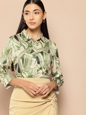 CHEMISTRY Women Printed Casual Green Shirt