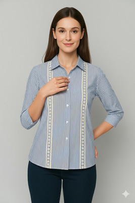 LuxeStyle Women Printed Casual Blue, White Shirt