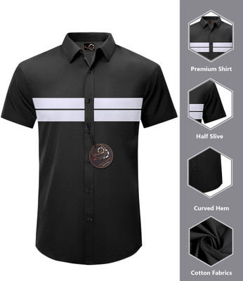 GAZZY CREATION Men Solid, Color Block Casual Black Shirt