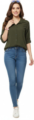 Kagul Women Solid Casual Green Shirt