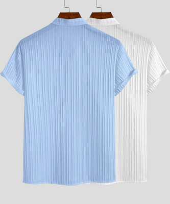 METRONAUT Men Self Design Casual Blue, White Shirt(Pack of 2)