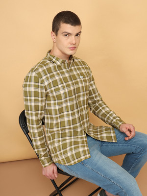 Wrangler Men Checkered Casual Green Shirt