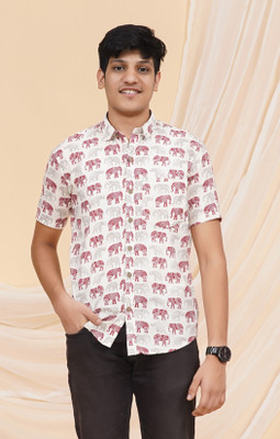 Hr Creations Men Animal Print Casual White, Maroon Shirt