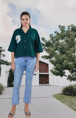 VAVA Creation Women Solid Casual Green Shirt