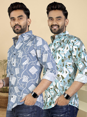 METRONAUT Men Printed Casual Multicolor Shirt(Pack of 2)