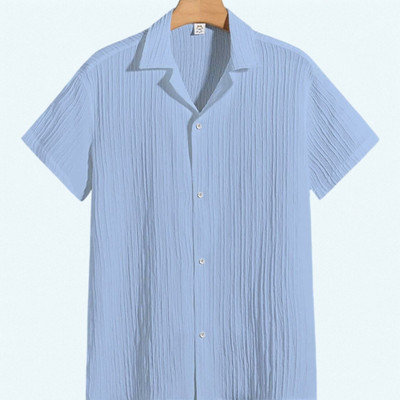 A DEEMOON TREND Men Self Design Casual Light Blue Shirt