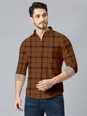 HASINI Fashion Men Printed Casual Brown Shirt