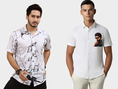 Emporium Men Checkered, Solid Casual White Shirt(Pack of 2)