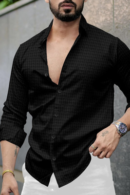 VELLOSTA Men Self Design Casual Black Shirt