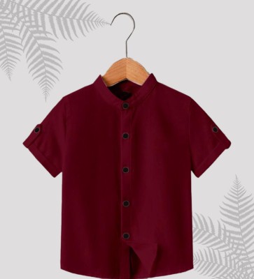 RUTABO Boys Solid Casual Maroon Shirt