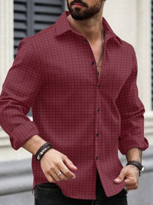 VELLOSTA Men Checkered Casual Black Shirt