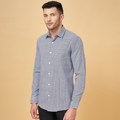 Peregrine by Pantaloons Men Checkered Formal Grey, White Shirt