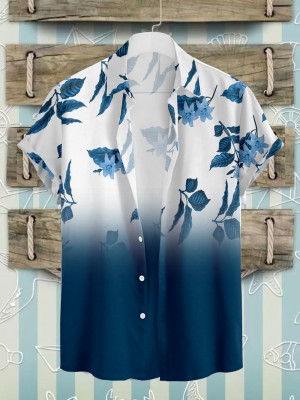 YUKAX Men Printed Casual Blue Shirt