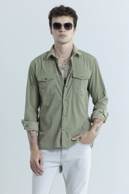 Snitch Men Self Design Casual Green Shirt