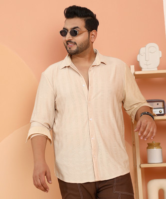 Instafab Plus Men Solid Casual Beige Shirt