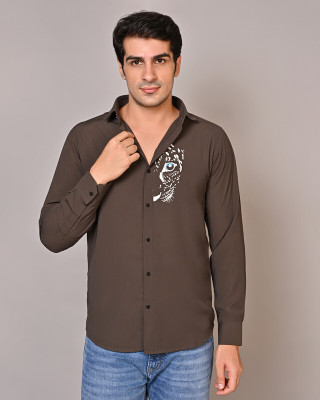 white apple jns Men Printed Wedding Grey Shirt