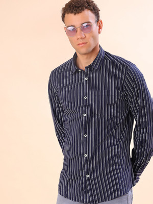V-MART Men Striped Casual Blue Shirt