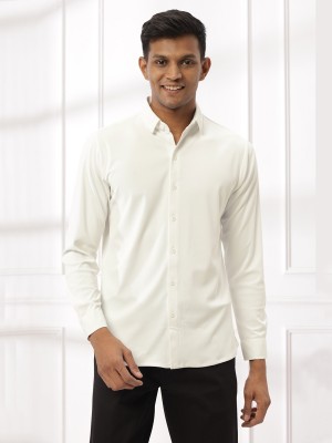 N AND J Men Solid Formal White Shirt