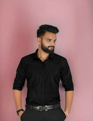 LIGHTSHADOW Men Solid Casual Black Shirt