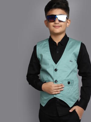 V-MART Boys Solid Casual Black, Light Green Shirt