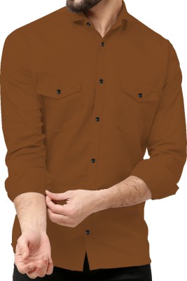 Qlonz Store Men Solid Casual Brown Shirt