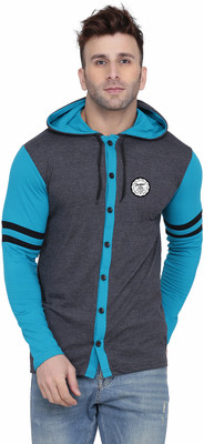 GEUM Men Self Design Casual Grey, Light Blue Shirt