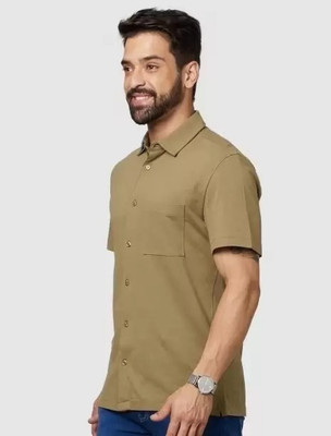 SHREEAARVI Men Solid Formal Khaki Shirt