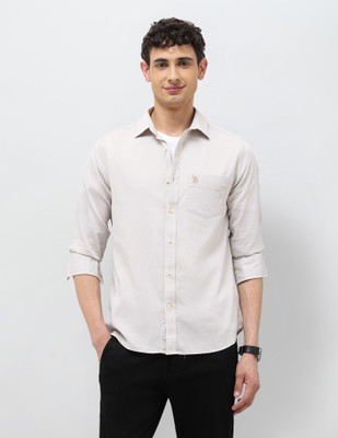 U.S. POLO ASSN. Men Printed Casual Beige Shirt