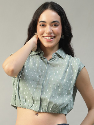 OXOLLOXO Women Self Design Casual Green Shirt