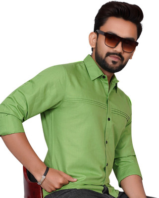 GLOBAL NOMAD Men Solid Casual Green Shirt