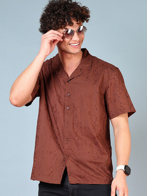 V-MART Men Self Design Casual Brown Shirt