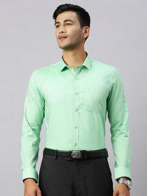 Ramraj Cotton Men Solid Formal Green Shirt