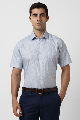 VAN HEUSEN Men Checkered Formal Light Blue Shirt