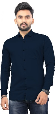 SOLSTICE Men Solid Casual Dark Blue Shirt