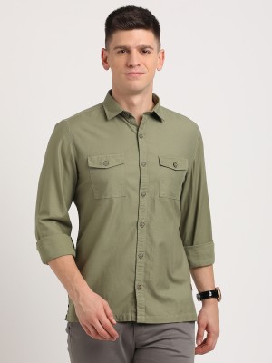 TURTLE Men Solid Casual Green Shirt