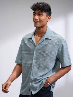 LOCOMOTIVE Men Self Design Casual Blue Shirt