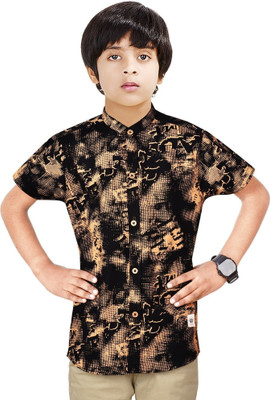 crane Boys Printed Casual Black Shirt