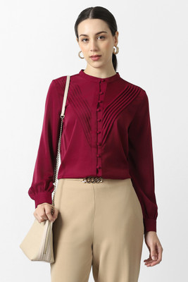 VAN HEUSEN Women Solid Formal Maroon Shirt