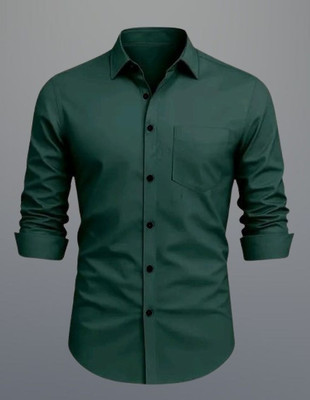MUMIN Men Solid Formal Dark Green Shirt