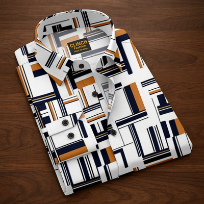 clinch fashion Men Striped Casual Black, Orange Shirt