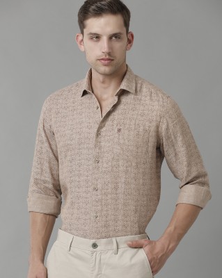 Linen Club Men Printed Casual Brown, Beige Shirt