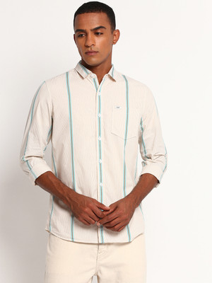LEE Men Striped Casual Beige Shirt