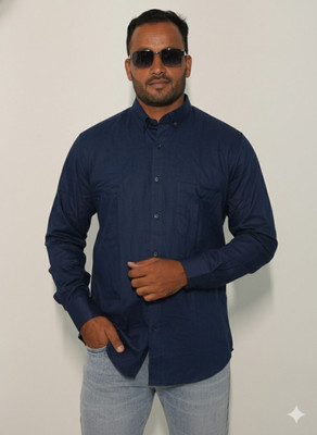 MOAKYN Men Solid Formal Blue Shirt