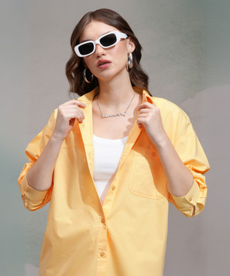 Tokyo Talkies Women Solid Casual Yellow Shirt