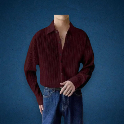 SHIVAY TRENDS Men Self Design Casual Maroon Shirt