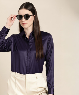 Hancock Women Solid Formal Purple Shirt