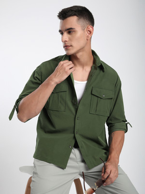 BEYOUNG Men Solid Casual Green Shirt