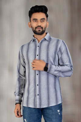 dadatrading Men Striped Formal Grey Shirt