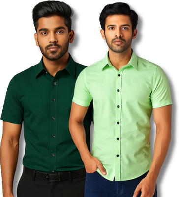 RAREMARK Men Solid Formal Green, Light Green Shirt(Pack of 2)