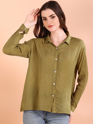 maaesa Women Solid Casual Green Shirt